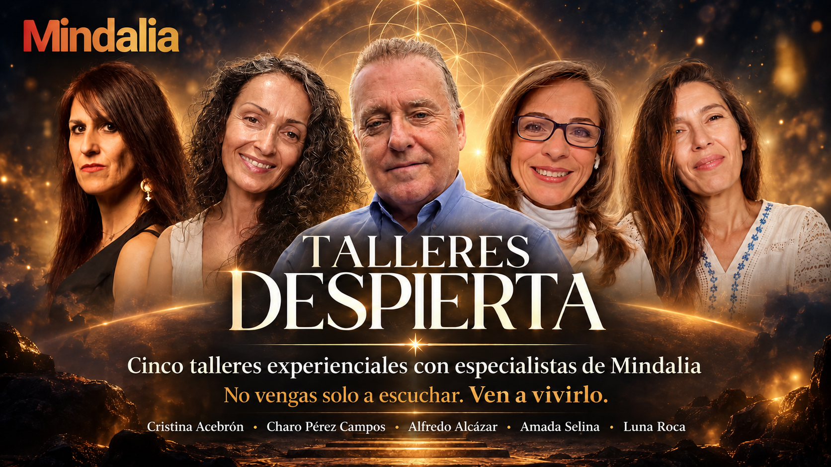 Talleres Despierta. Especialistas de Mindalia: Cristina Acebr&oacute;n, Charo P&eacute;rez Campos, Alfredo Alc&aacute;zar, Amada Selina y Luna Roca.